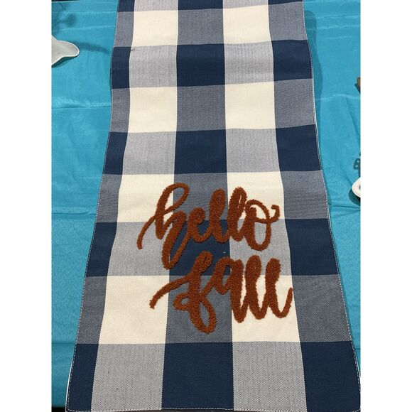 Kirklands Hello Fall Buffalo Check Table Runner Set of 2 - Picture 1 of 11